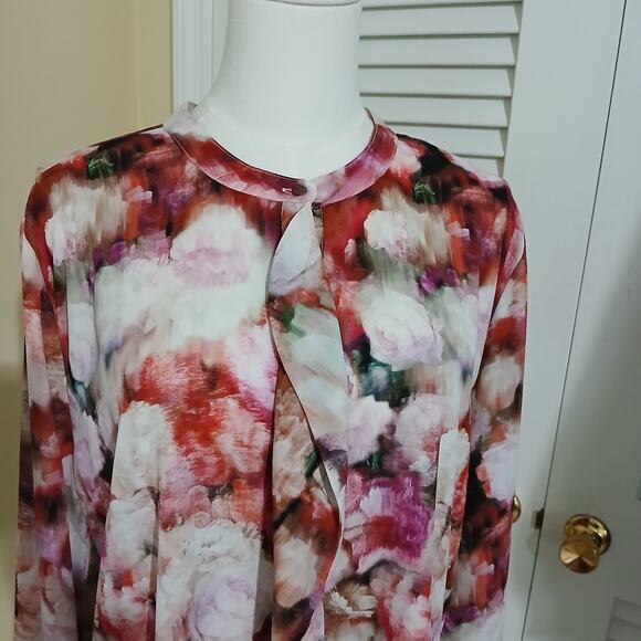 NYDJ Not your Daughters Jeans XL Abstract Floral Long-Sleeved blouse ruffle - Picture 3 of 16